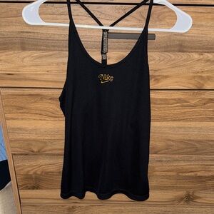 Nike Women's Black Tank Top with Gold Logo
